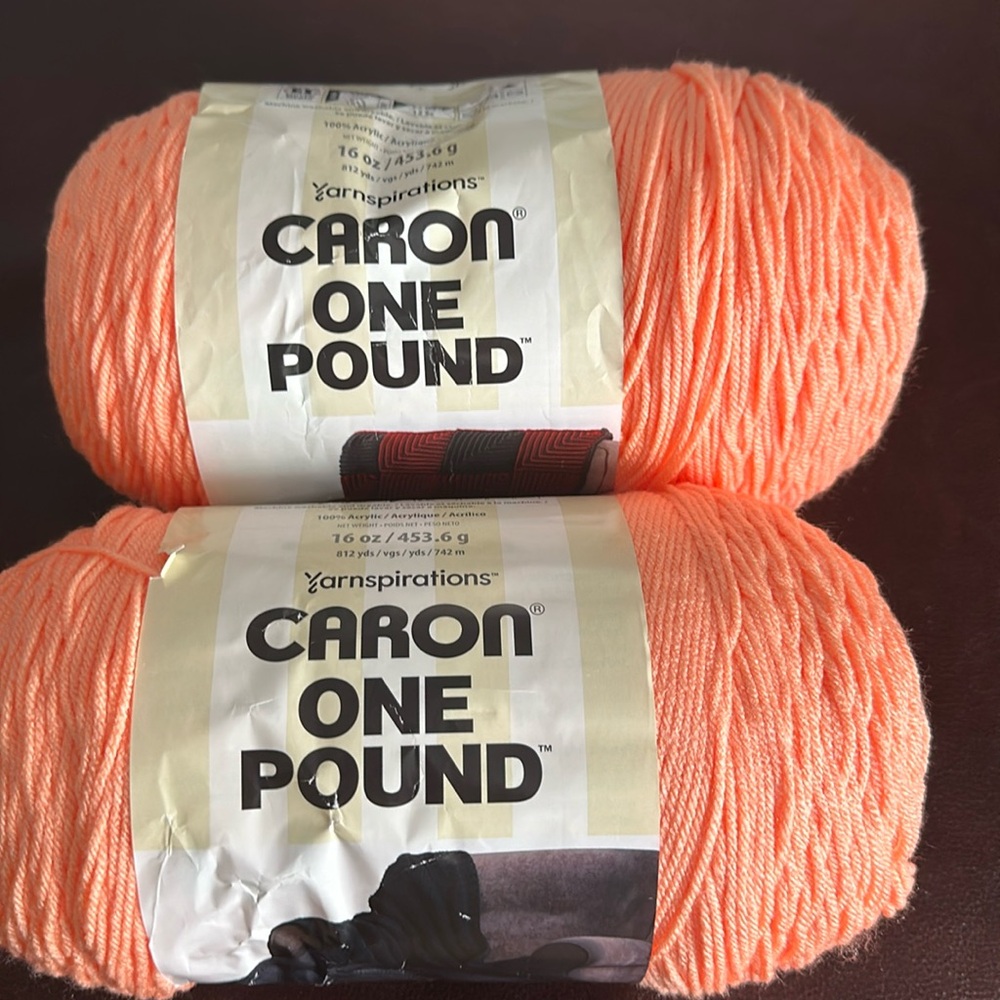 The 2 Skeins of Yarnspirations CARON ONE POUND SOLIDS YARN. PEACH. 16 oz. NWT